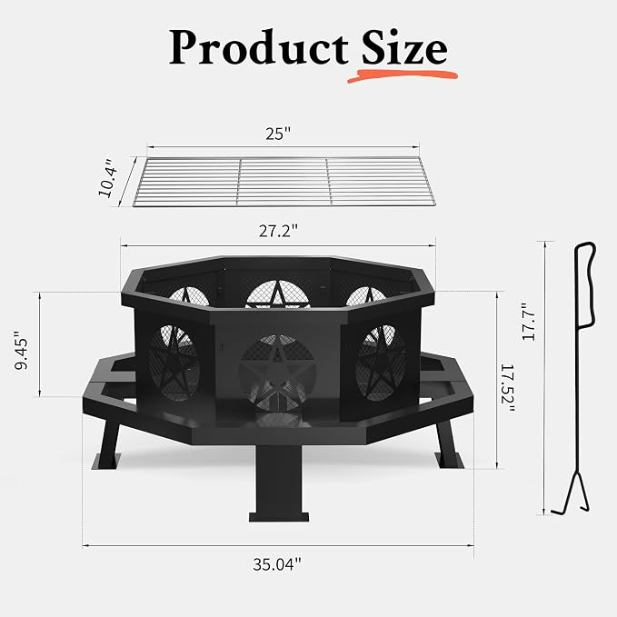 Verdelxue 35 Inch Octagonal Fire Pit - Image 7