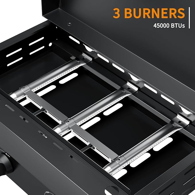 3 Burner BBQ Gas Griddle with Hood, 25.6 Inch Stainless Steel Portable - Image 3