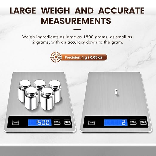 33lb Food Scale, Digital Kitchen Scale Batteries and USB Charging, 1g/0.05oz - Image 6