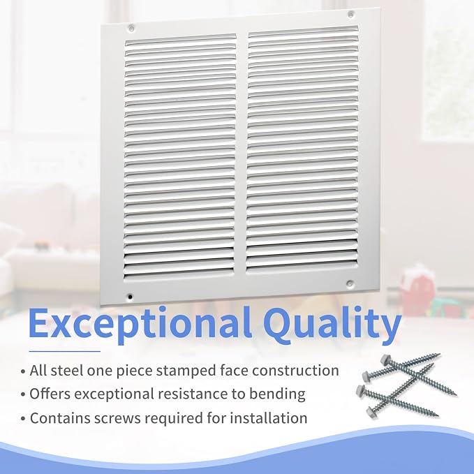 12"W x 12"H Steel Return Air Grille, Air Return Vent Cover - Image 3