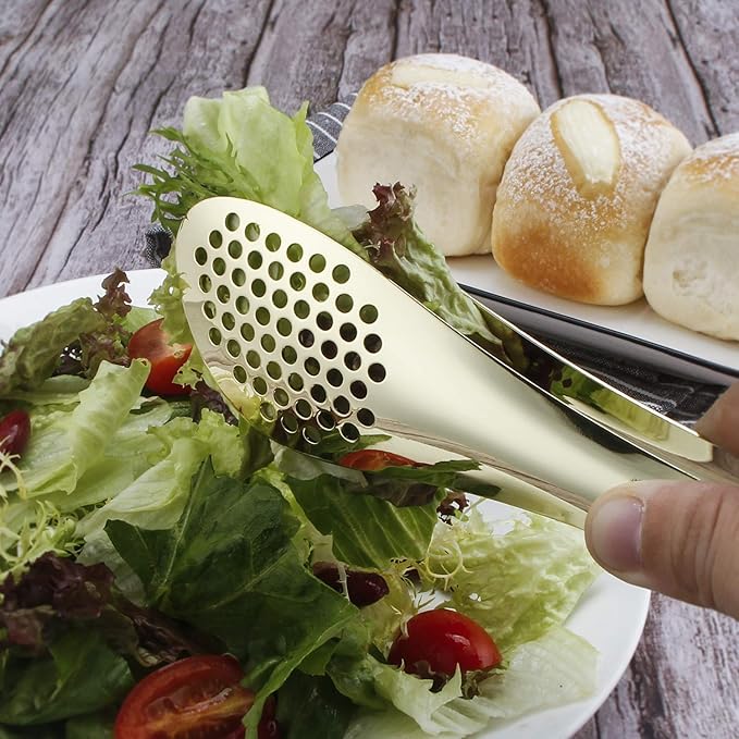 Serving Tongs, 2-Pack, 9-Inch Gold Stainless Steel