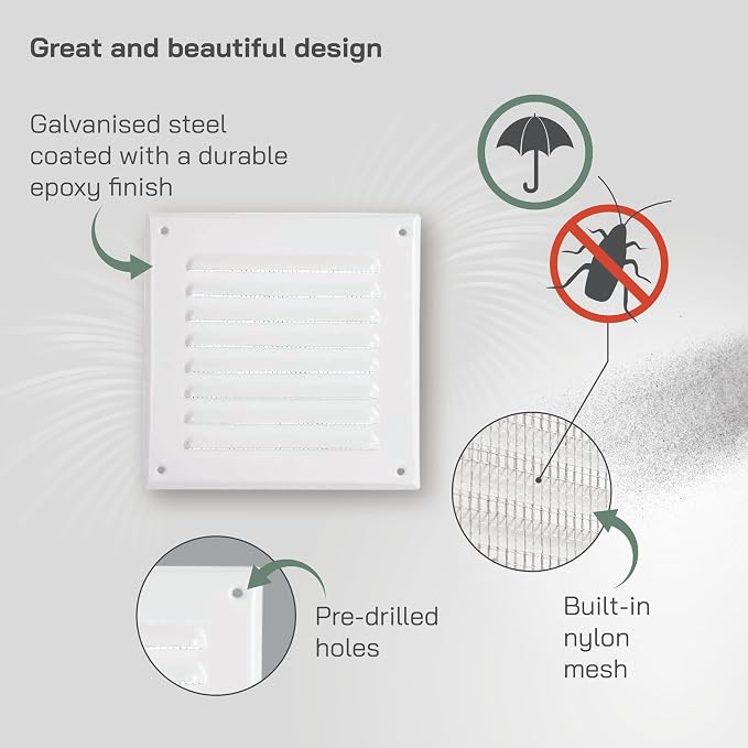 Vent Systems - 5 x 5 Inch Pack of 10 White Metal Square Soffit Air Vent Grille - Image 3