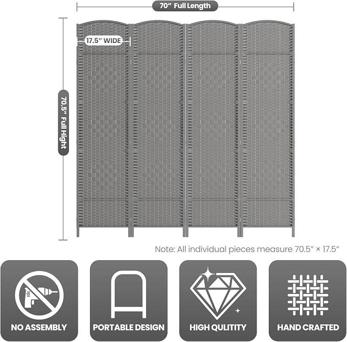 Paper Rope Room Divider, 4 Panel Wood Mesh Woven Design Screen - Image 3