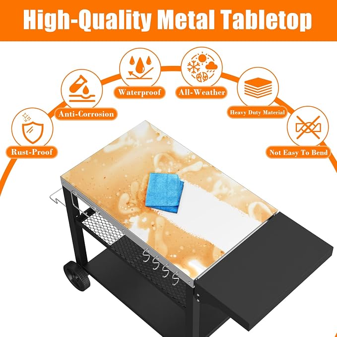 Grill Cart, Outdoor Grill Table, Pizza Oven Stand, Three-Shelf BBQ Table - Image 4