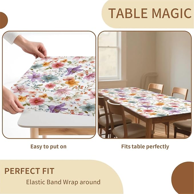 Rectangle Table Cloth Cover Waterproof Elastic Fitted Polyester Fitted - Image 4