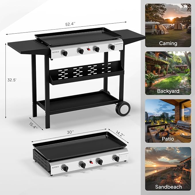 ROVSUN 4 Burner Portable Propane Griddle - Image 6