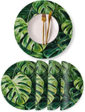 Faux Leather Placemats Set of 4, Tropical Green Leaves Ding Table Round by BaHomeck