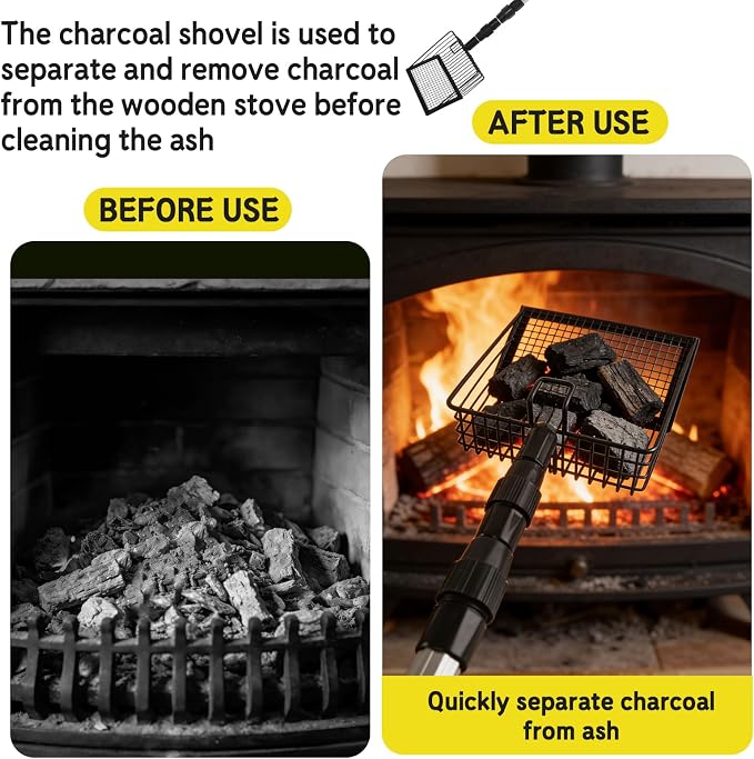 Long Handle Fireplace Ash Sifter, Hollow Out Metal Coal Shovel - Image 5