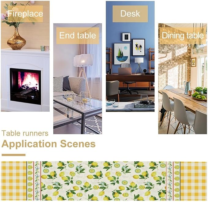 Lemon Buffalo Plaid Table Runner, Rustic Farm Fruit Aesthetic Country Farmhouse - Image 4
