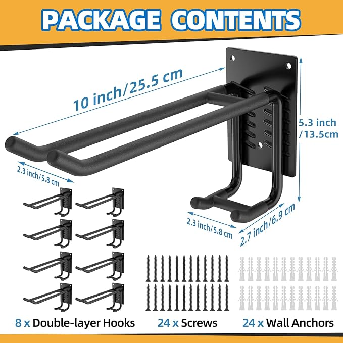 8 Pack Garage Hooks Heavy Duty 10 INCH Double-Layer Steel Shed Wall Mount - Image 2