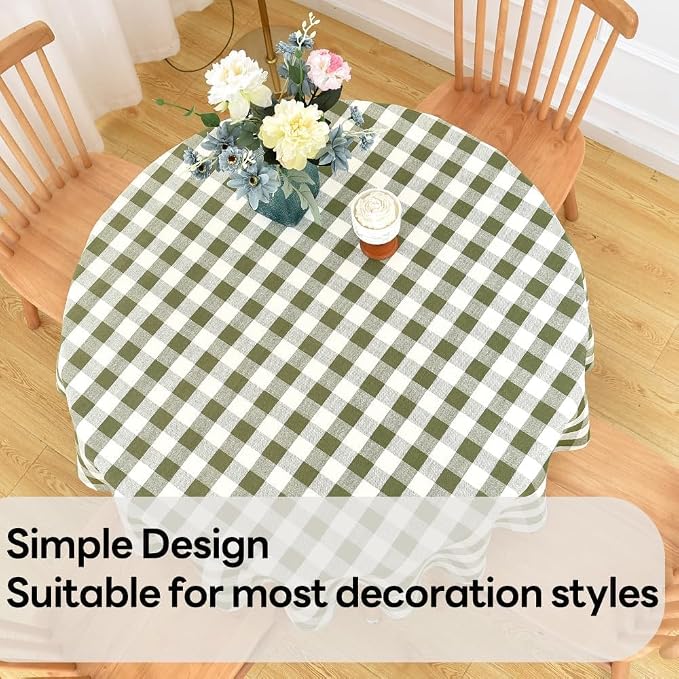 Gingham Table Cloth for Round Tables Green Checkered Plaid Tablecloth Heavy - Image 6