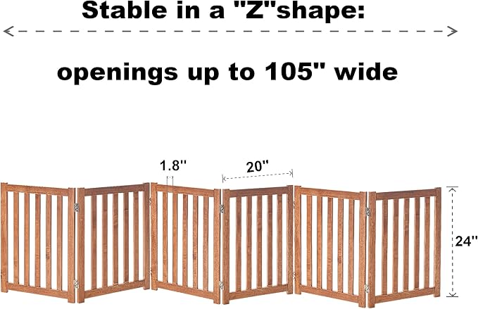 LZRS 6-Panel Extra-Wide Freestanding Wooden Dog Gate Indoor – 24”High Foldable - Image 3