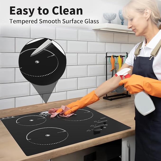 VBGK Electric Cooktop, 24 inch 220V Stove Top, Touch and Knob Control, 9 Power - Image 9