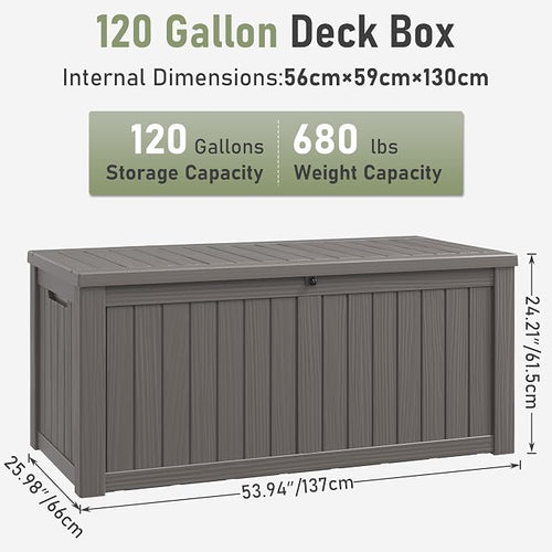 120 Gallon Outdoor Storage Box, Resin Deck Boxes Outdoor Waterproof - Image 2