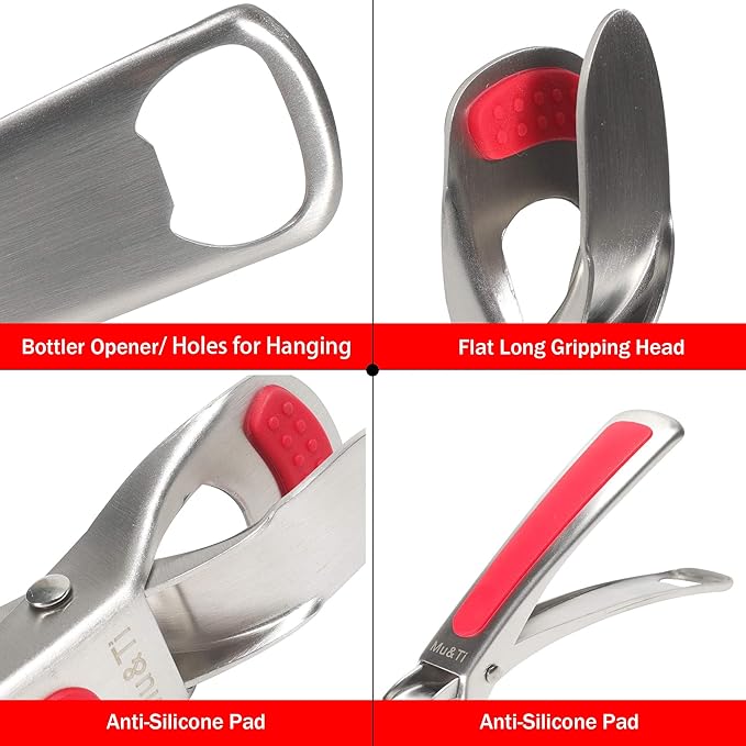 Tongs - Red Stainless Steel Hot Plate Gripper, 7-Inch Length