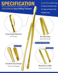 Tongs 18 Inch Stainless Steel Grilling Tweezers, Set of 2, Gold