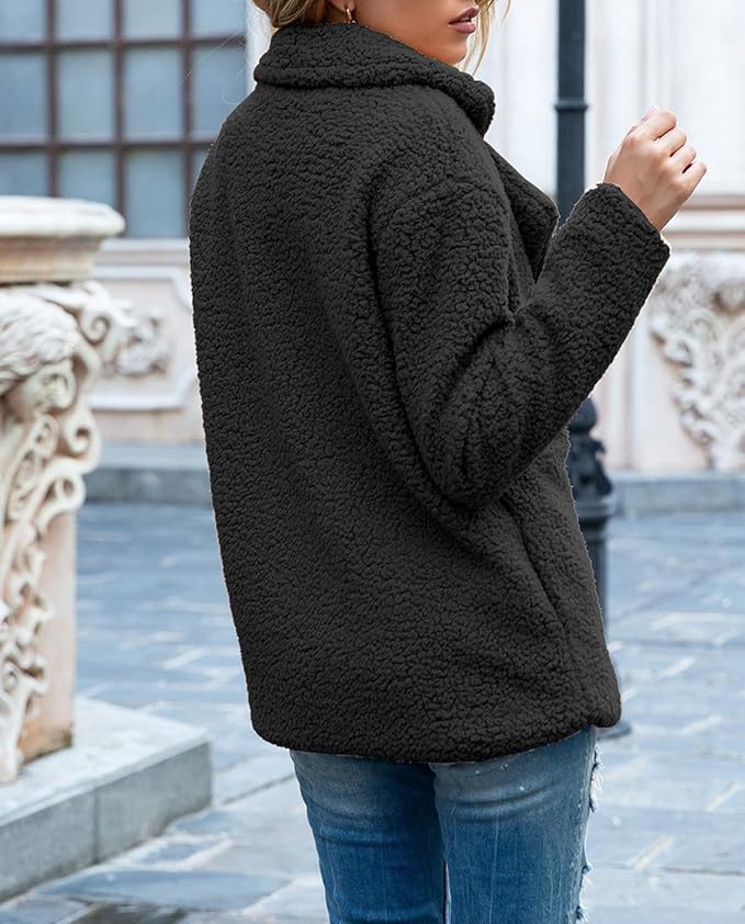 Women's Winter Warm Plush Cardigan Fuzzy Fleece Lapel Jacket - Image 6