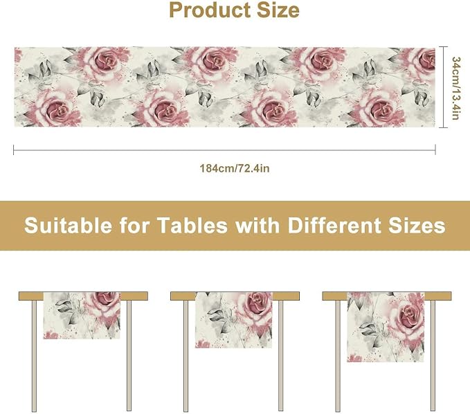 Pink Rose Floral Table Runner, Abstract Watercolor Flower Pattern Modern - Image 8