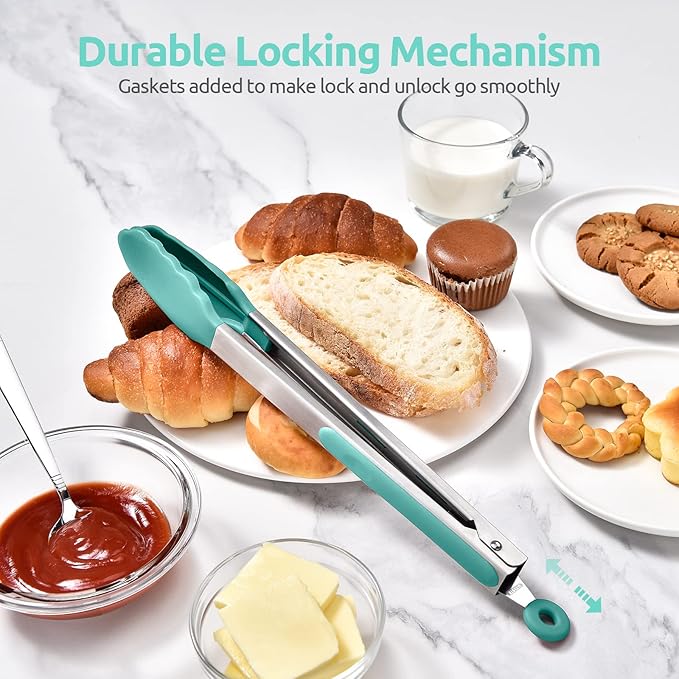 Kitchen Tongs with Silicone Tips, 12 Inch, Aqua, Heat Resistant