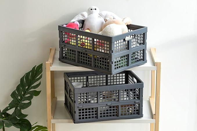 34L Large Plastic Folding Storage Crates, Collapsible Crates - Image 6