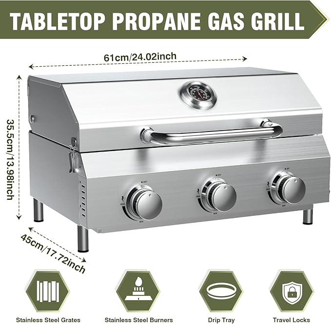 Bestfire 3-Burner Tabletop Gas Grill, 000 BTU Portable Propane Grill - Image 5