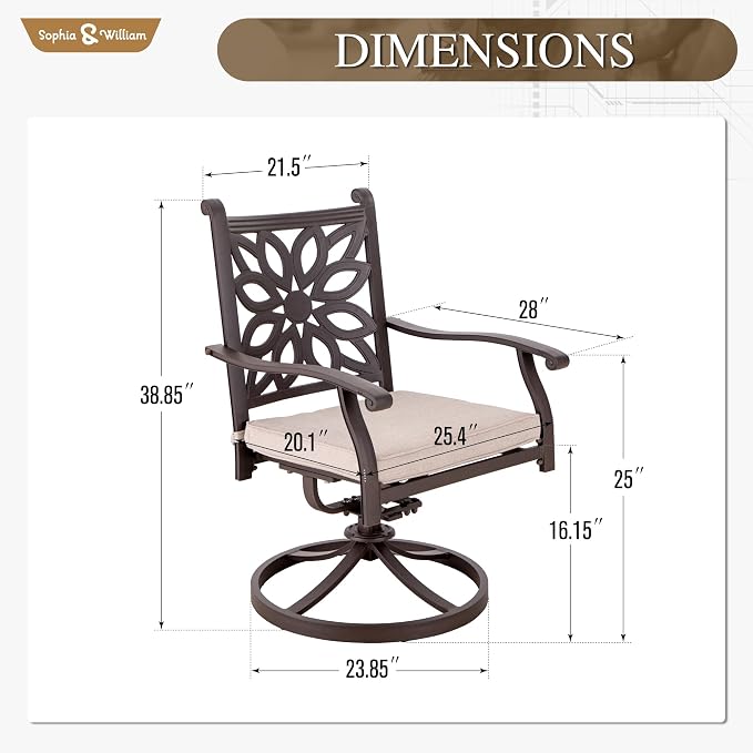 Sophia & William Patio Outdoor Swivel Rocker Dining Chairs Set of 2, Load - Image 6