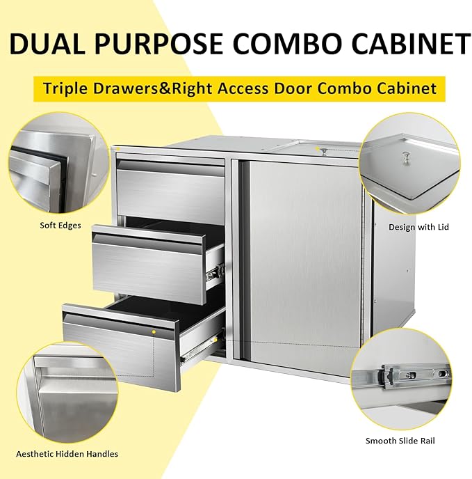 Outdoor Kitchen Door Drawer Combo Cabinet 28" W x 22" H x 19.5" D Stainless - Image 4