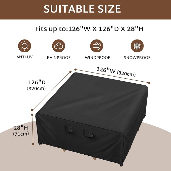 iBirdie Outdoor Patio Furniture Set Covers 126 x 126 inch Waterproof - Image 2