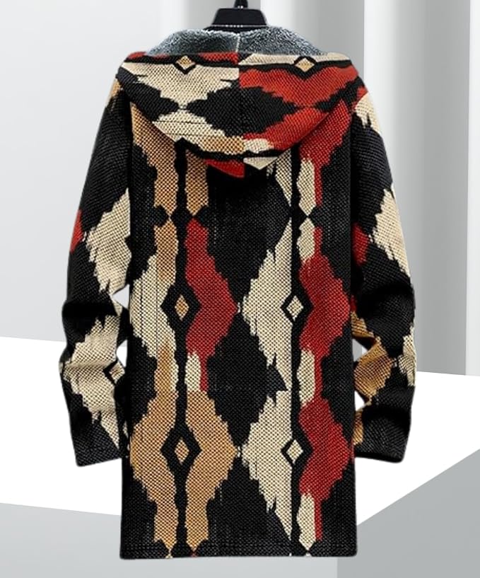 Men's Hooded Sweater Coat Knit Fleece Lined Long Cardigan Jacket - Image 2