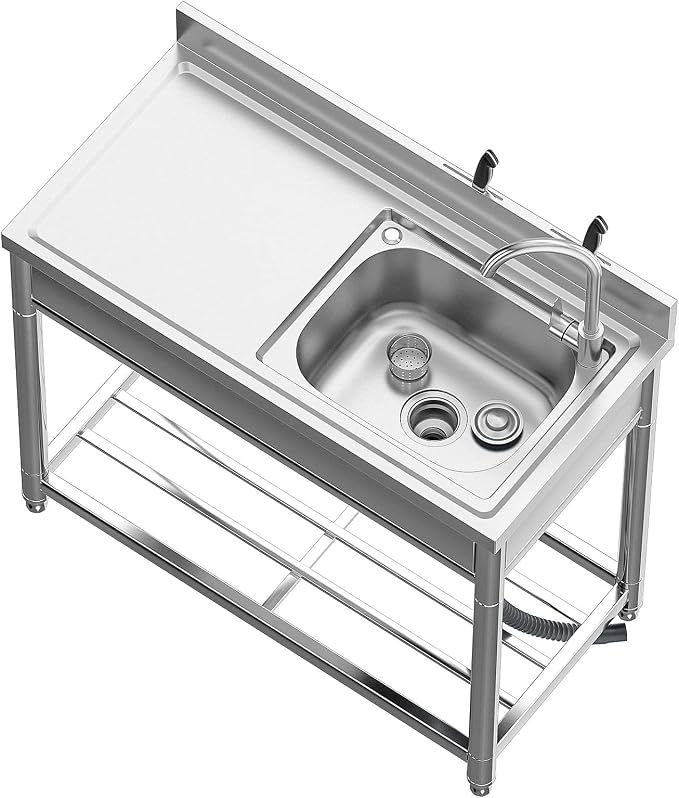Free Standing Stainless-Steel Single Bowl Commercial Restaurant Kitchen Sink - Image 7