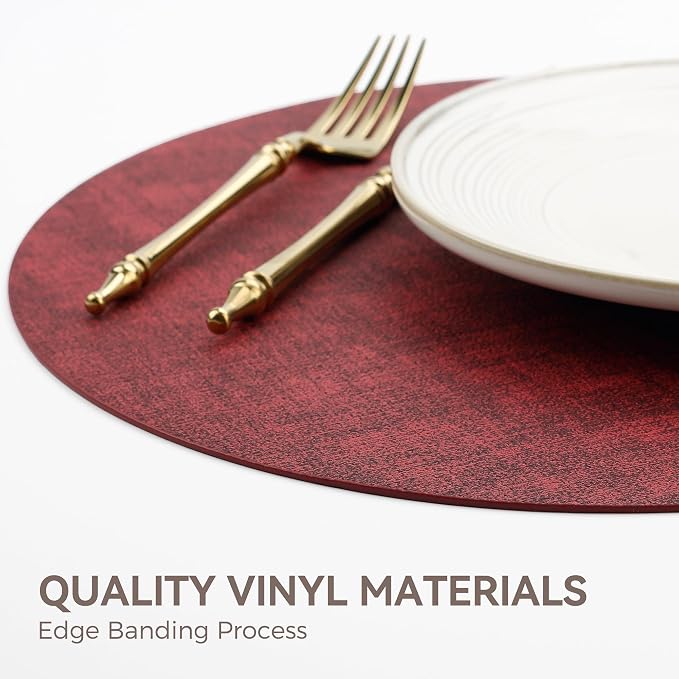 13"Round Placemats Set of 4, Reversible Faux Leather Heat Resistant Table Mats - Image 5