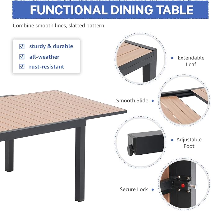 Soleil Jardin Aluminum Patio Extendable Dining Table, Adjustable Indoor Outdoor - Image 5