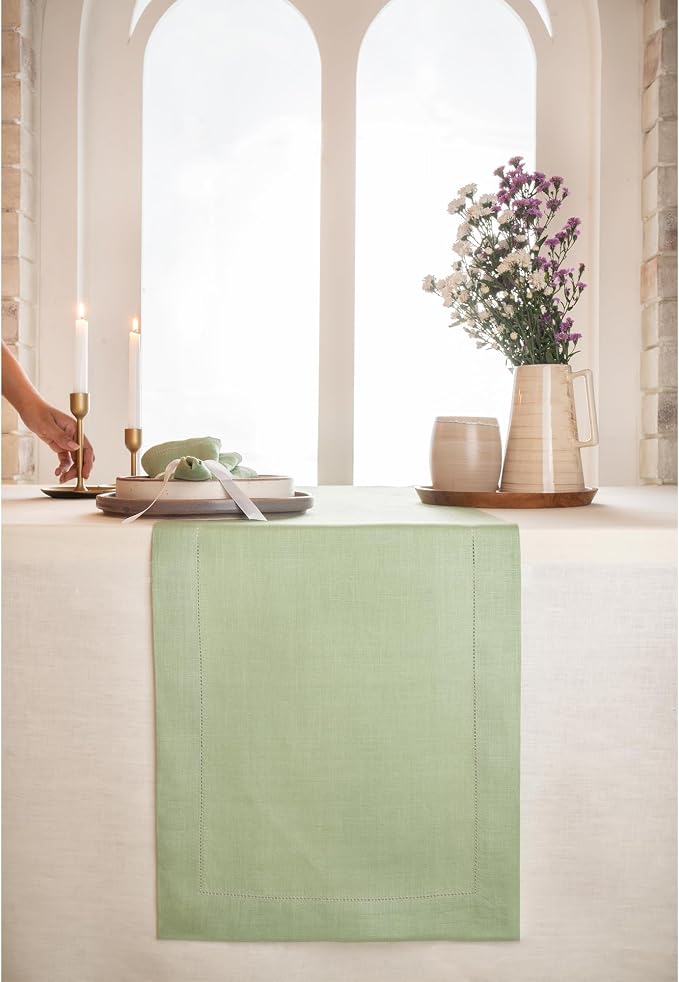 D'Moksha Homes Linen Sage Green Table Runner 36 Inches - Image 2