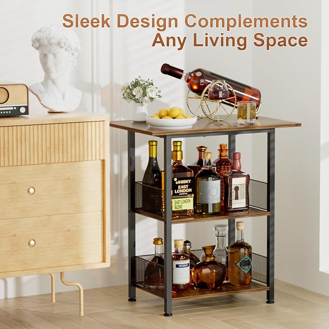 Bar Cart, 3-Tier Bar Cabinets Mini Bar Serving Cart Drink Cart Wine Table - Image 3
