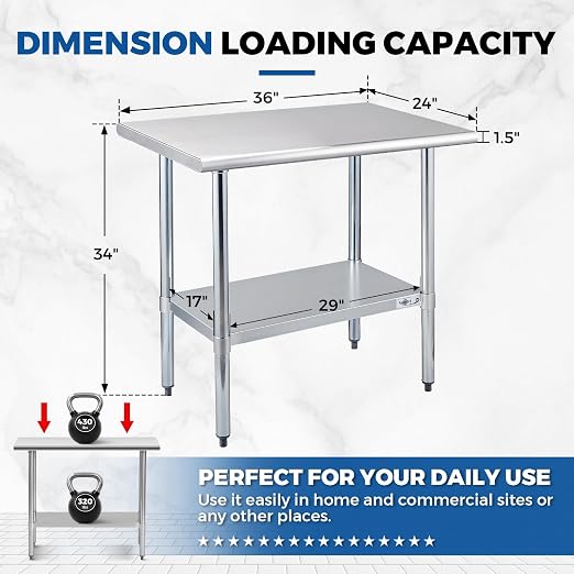 Profeeshaw Stainless Steel Prep Table 36x24 Inch NSF Commercial Work Table - Image 2