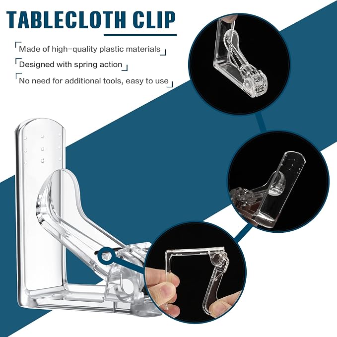Jetec 6 Pieces Clear Tablecloth Clips Plastic Loaded Table Cover Holder Clamps - Image 4