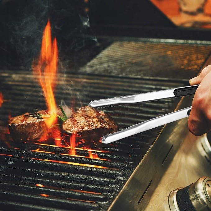 BBQ Tongs 4 Pack, 12 Inch Stainless Steel with Non-Slip Grip