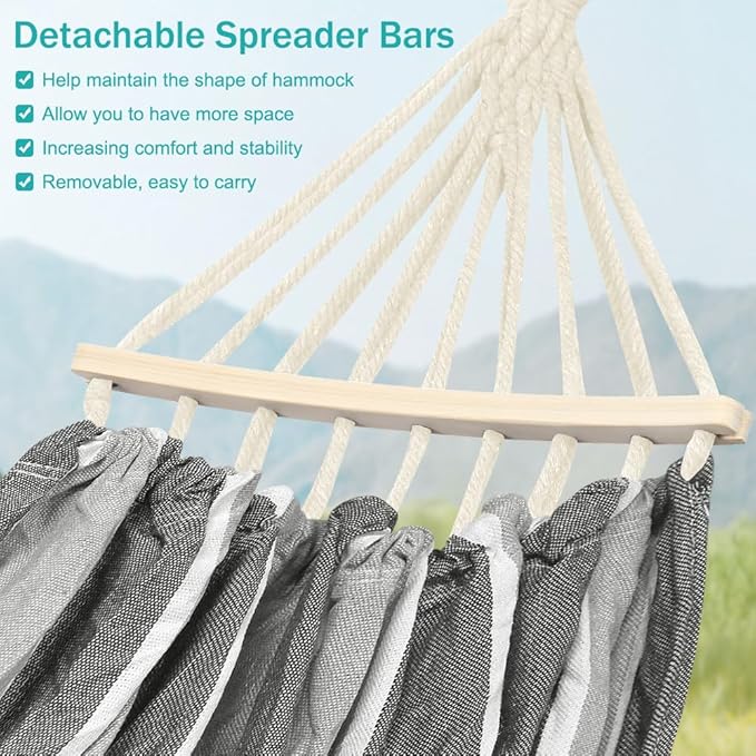 Fabric Hammock for Camping, 550 lb Capacity, 320G Canvas, Grey