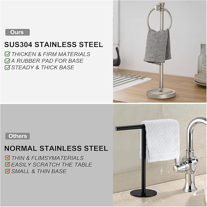 Hoimpro 17 Inch Stand Hand Towel Holder Towel Bar Towel Hanging Ring, Free - Image 5