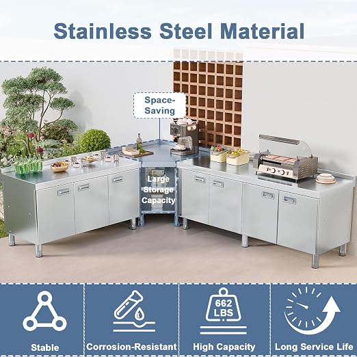 KINGBO Stainless Steel Corner Cabinet Heavy Duty Prep Table - Image 5