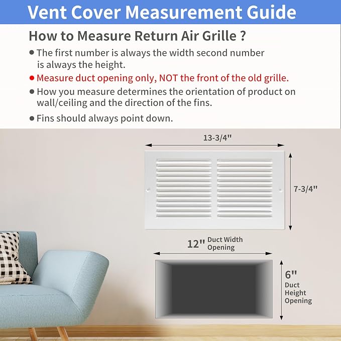 12"W x 6"H Steel Return Air Grille, Air Return Vent Cover - Image 5