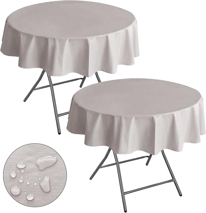 Nasitos 2 Pack Round Tablecloth 60 Inch-Flannel Backed Vinyl Silver Tablecloths by Nasitoshomedecor