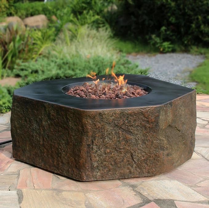 Elementi | Columbia Gas Fire Pit Cast Concrete Semi-Round Fire Table, Outdoor - Image 4