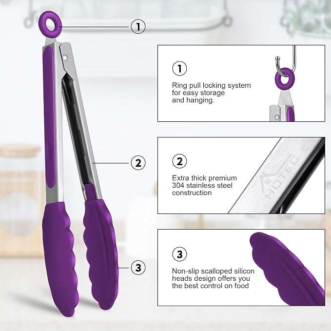 HOTEC Premium Stainless Steel Locking Kitchen Tongs - Image 4