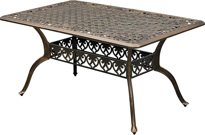 60" Large Outdoor cast Aluminum Patio Dining Table, Rectangular Outdoor Bistro by ZOTORUN