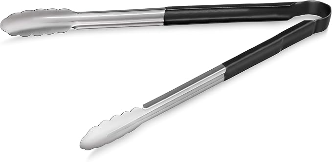 Utility Spring Tongs, 16-Inch Stainless Steel with Black Vinyl Handles