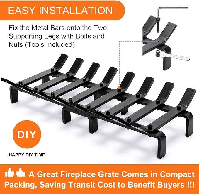 20" Fireplace Grate Wood Stove Grate Rack Stove Burning Rack Heavy Duty Solid - Image 9