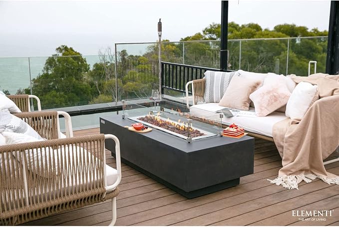 Elementi | Granville Gas Fire Pit Cast Concrete 60" Rectangular Fire Table - Image 4