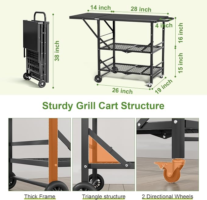 Himix Folding Grill Cart-3 Tier Outdoor Grill Cart - Image 4