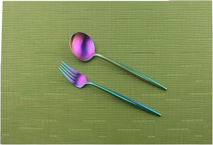 Gugrida Placemats Set of 6 Plaid Checkered Green PVC Placemat - Image 5